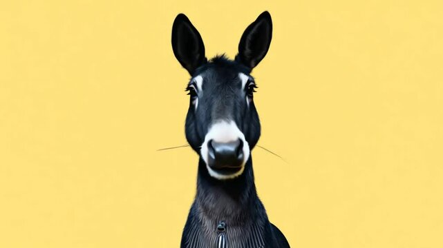 Black Donkey Smiling Against Yellow Background Generative AI