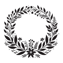 Circle floral frame silhouette isolated on a white background