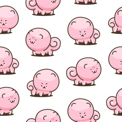 Cute kawaii pomeranian dog. Seamless pattern. Cartoon character. Vector drawing. Design ornaments.