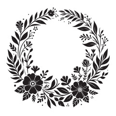 Circle floral frame silhouette isolated on a white background