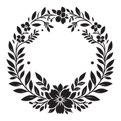 Circle floral frame silhouette isolated on a white background
