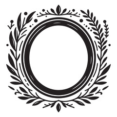 Circle floral frame silhouette isolated on a white background