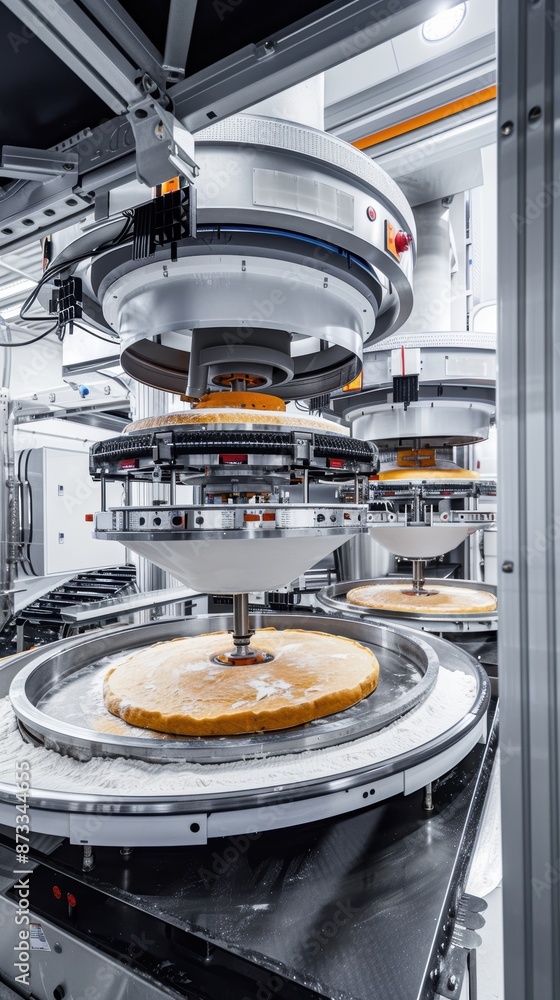 Poster industrial food processing machine in operation. the image showcases a high-tech machine used in the