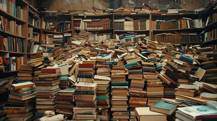 Hundreds of books in chaotic order