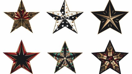 Diverse Collection of Decorative Star Patterns on White Background