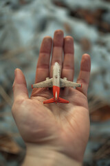 Toy Airplane Held In A Hand Against A Blurred Background