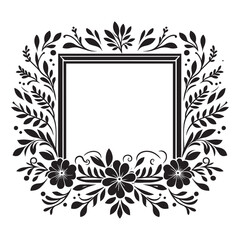 Rectangle floral frame silhouette isolated on a white background