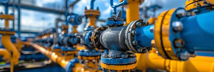 Fototapeta premium A Symphony of Steel and Flow: Gas Pipeline Network in a Modern Industrial Setting