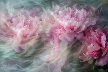 dreamy pink peonies flowers motion blur abstract floral background
