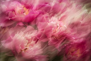 dreamy pink peonies flowers motion blur abstract floral background