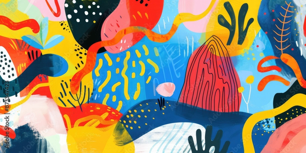 Aufkleber dynamic abstract artwork with bold colors, fluid shapes, and intricate patterns. trendy and visually
