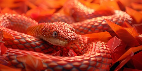 Fototapeta premium Stunning Close-Up of a Vibrant Red Snake in Natural Habitat