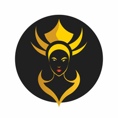 Regal Black Woman with Golden Unique Duafe Hair Elegant Vector Logo Design in Sphere Style
