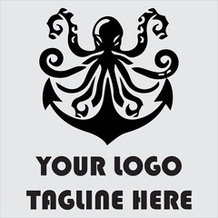 Octopus with Various Expressions and Anchor Poses as a Vector Symbol of Security and Stability Suitable for Various Purposes
