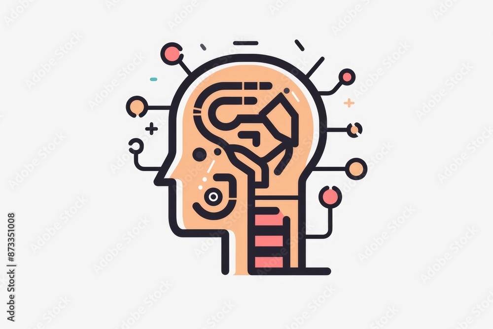 Poster a cartoon drawing of a brain with a hand on it. the drawing is colorful and has a futuristic feel to