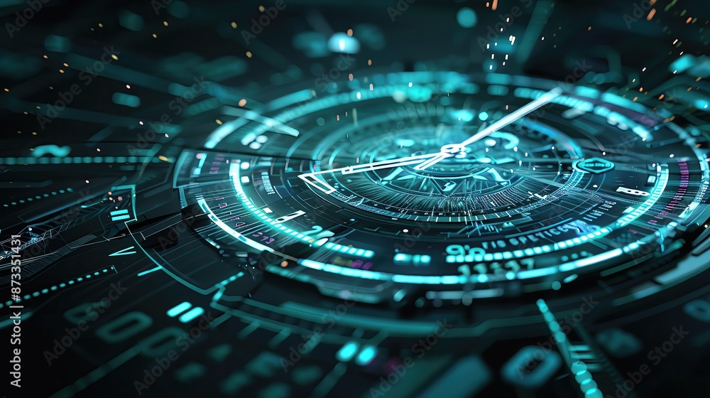 Poster futuristic digital interface with augmented reality visualization, showcasing advanced technology an