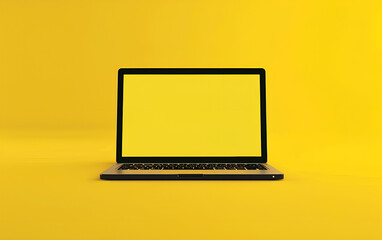 Laptop with blank screen isolated on yellow background