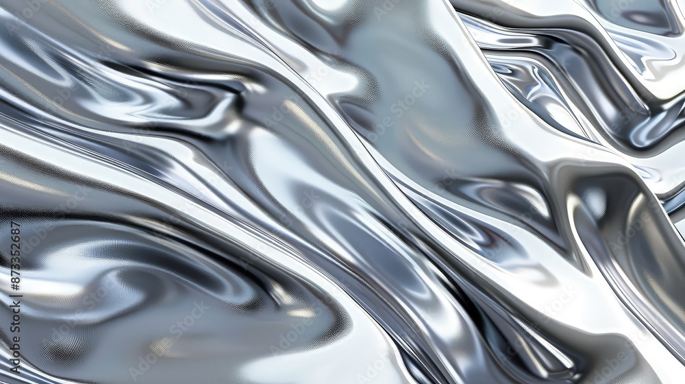 Poster an artistic representation of technology waves using silver and metallic textures that mimic a liqui