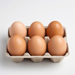 Eggs in a carton box on a white background.