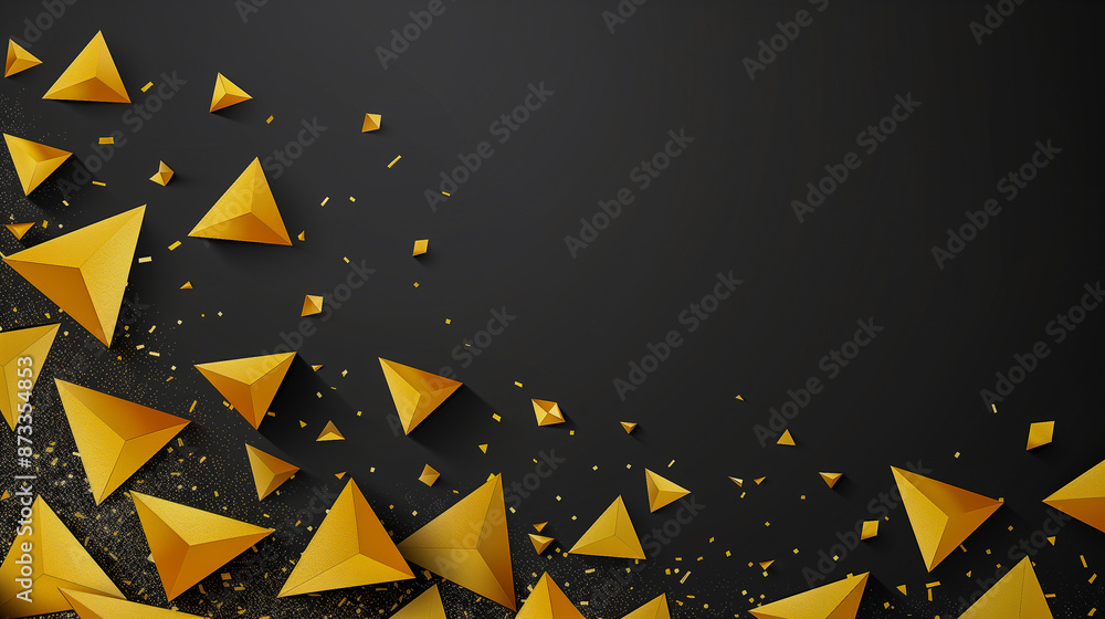 Poster dynamic abstract art with golden triangles on black