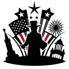 4th of july ,statue of liberty,american vector flag,silhouette,
