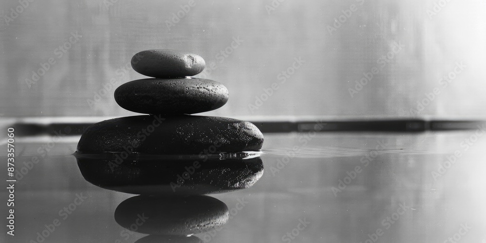 Aufkleber a stack of three rocks is floating on the surface of a body of water. concept of calm and tranquilit