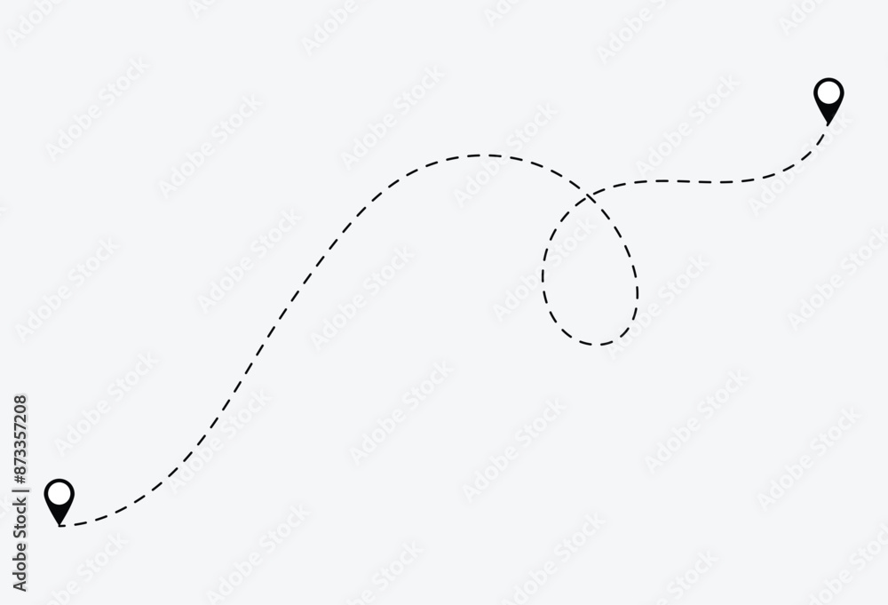 Aufkleber route icon - two points with dotted path and location pin. route location icon two pin sign and dott