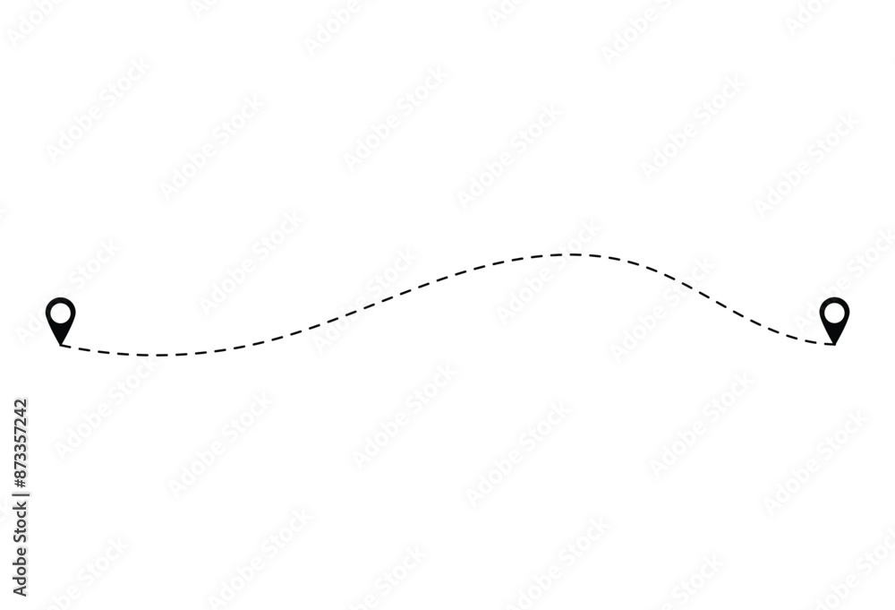 Aufkleber route icon - two points with dotted path and location pin. travel from start point and dotted line. 