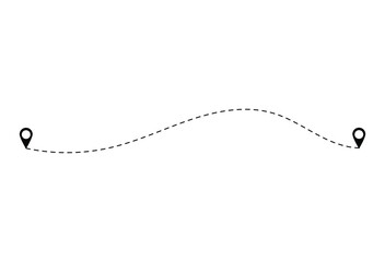 Route icon - two points with dotted path and location pin. Travel from start point and dotted line. path route travel banner illustration with location map pin icon for destination. EPS file 20.