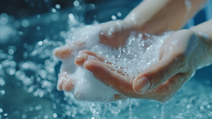 Fototapeta premium Photo close up on hygienic hand washing photo close up on hygienic hand washing