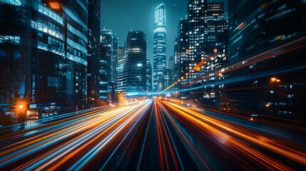 Captivating digital art showcasing a modern cityscape illuminated by a dynamic 5G signal