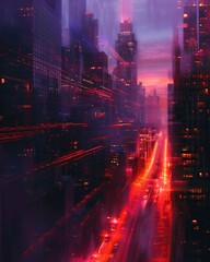 Fototapeta premium Captivating digital art showcasing a modern cityscape illuminated by a dynamic 5G signal