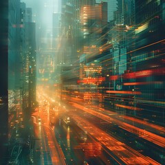 Fototapeta premium Captivating digital art showcasing a modern cityscape illuminated by a dynamic 5G signal