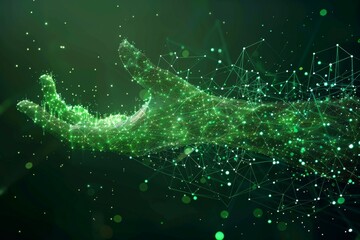 Green plexus design forming a hand shape reaching upwards