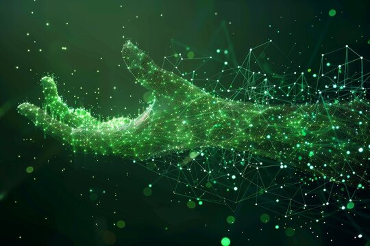 Green plexus design forming a hand shape reaching upwards