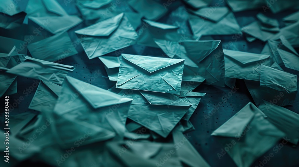 Poster a pile of blue envelopes with the word 
