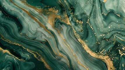 Luxurious green marble texture with shimmering gold accents, ideal for backgrounds, invitations, and artistic projects.