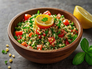 Tabbouleh. tabouleh. tabbouli. tabouli. taboulah. It is a Levantine salad. Finely chopped parsley.
