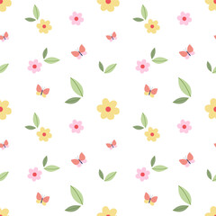 seamless pattern with spring flowers and leaf
