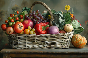Early fall harvest vegetables in a rustic basket