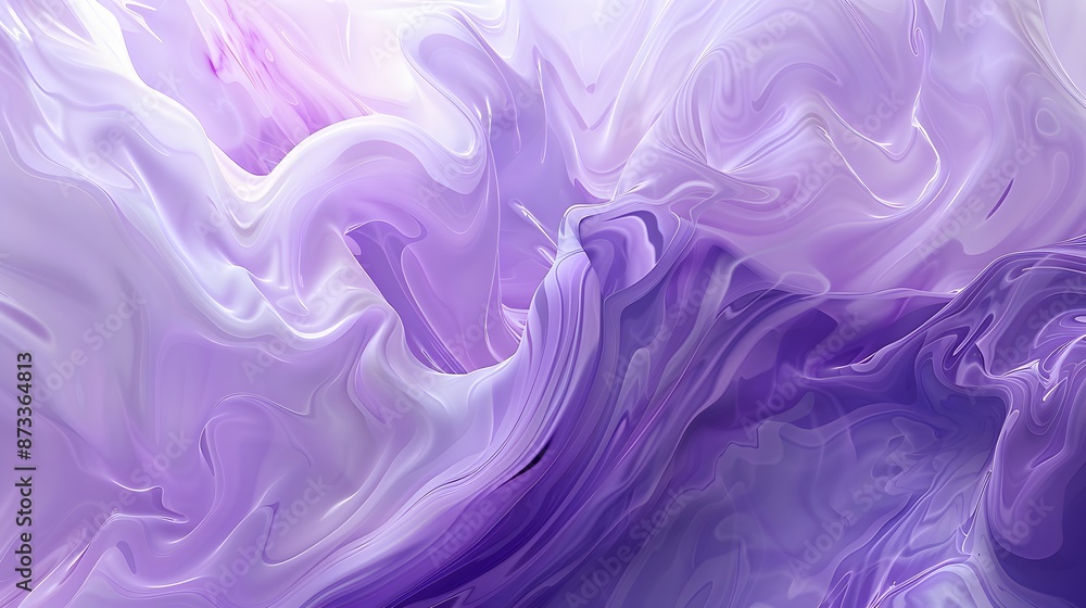 Poster a fluid abstract design with purple swirls and waves, creating a smooth and elegant visual effect.