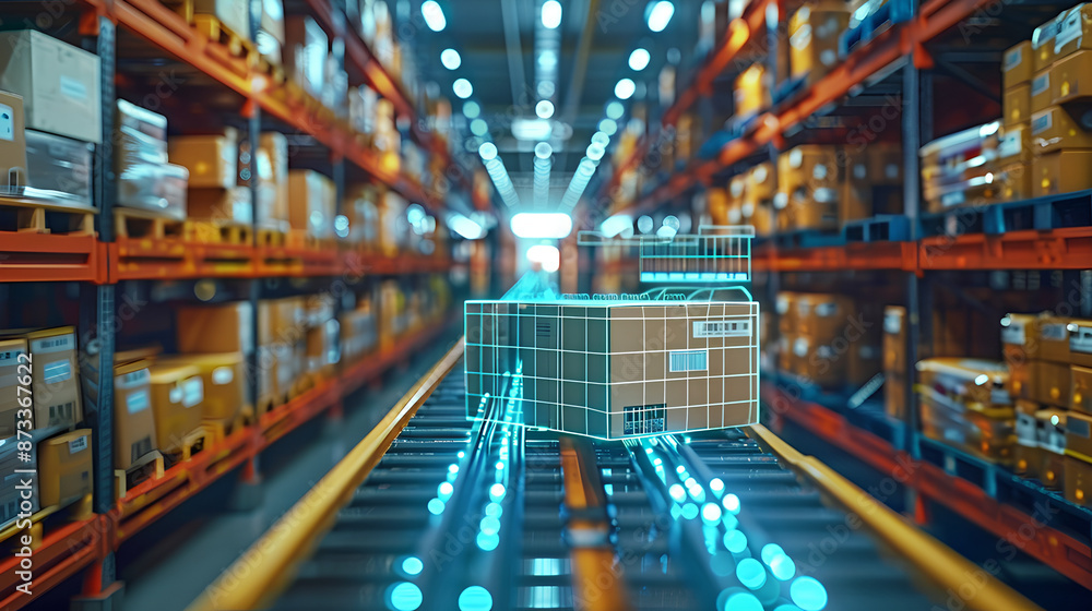 Wall mural smart warehouse management system using augmented reality technology to identify package picking and