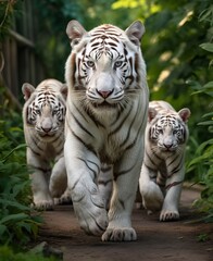 Majestic White Tigers in Natural Habitat
