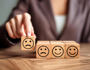 Choosing Emotions Concept with Wooden Blocks. Mental health and psycology