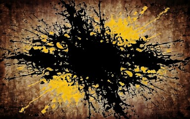 Abstract composition, aged paper, black and yellow colors.