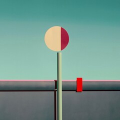 Surreal Bauhaus Style Photo, painting, paper art, artistic, blue tone, mood shots