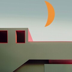 Surreal Bauhaus Style Photo, painting, paper art, artistic, blue tone, mood shots