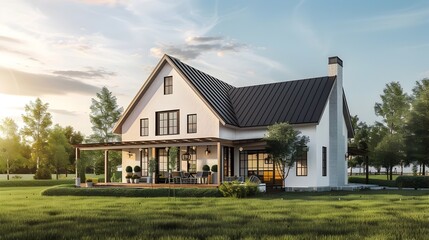 Obraz premium Minimalist Farmhouse with Rustic Touches,Clean Lines,and 3D Render Mockup