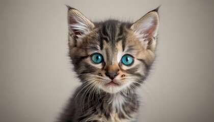 Obraz premium Adorable Blue-Eyed Kitten with Fluffy Fur Looking Curious