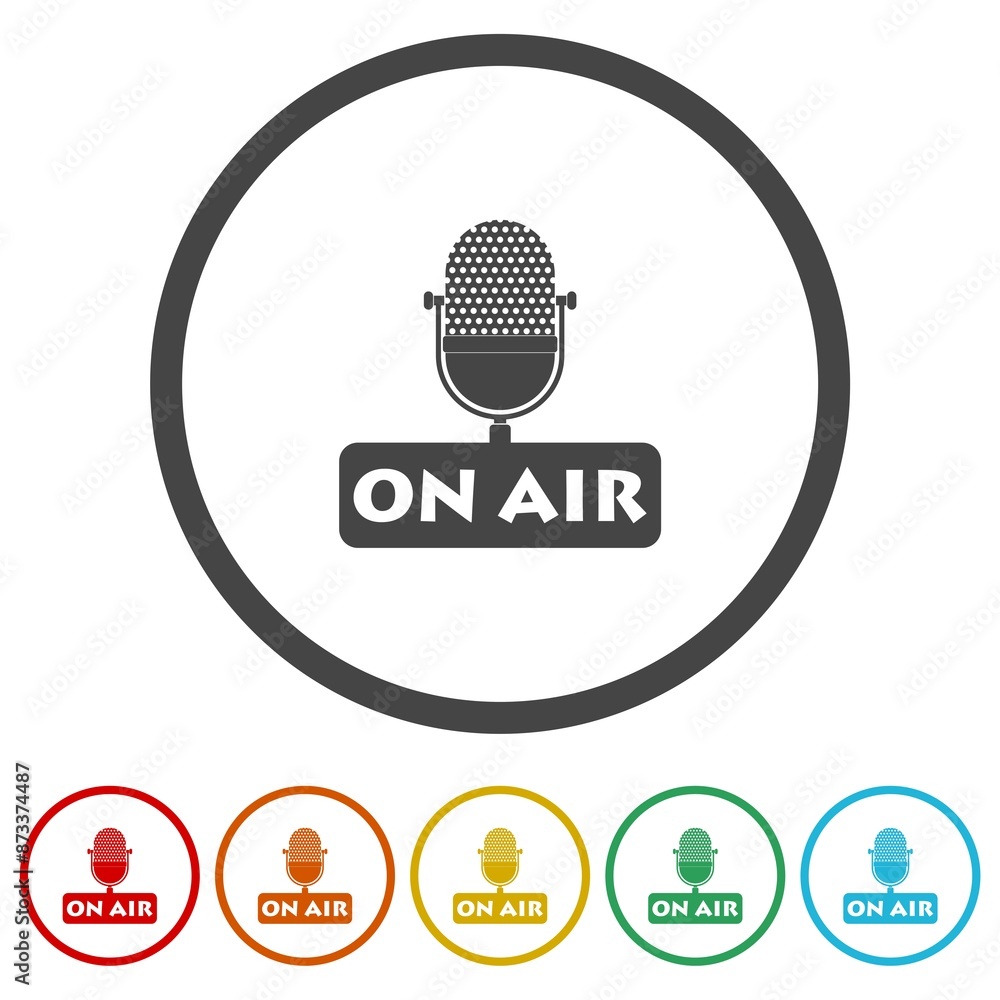 Poster podcast radio sign. set icons in color circle buttons